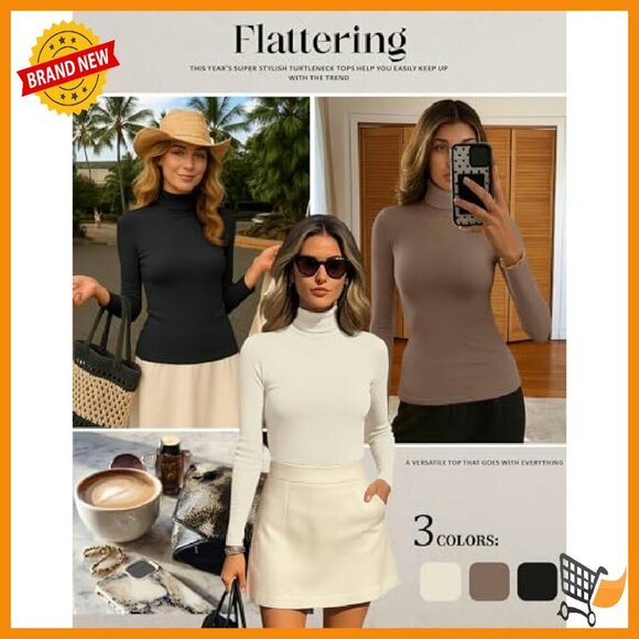 3 Pack Slim Fit Turtleneck Tops Lightweight Stretch Base Layer Tees - Picture 3 of 8